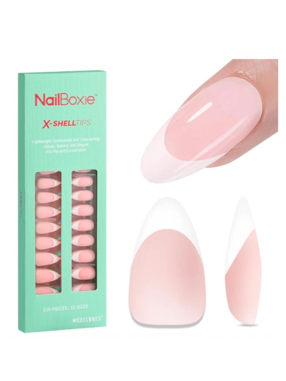 Modelones XSHELLTIPS French Tip Short Almond Press On Nails
